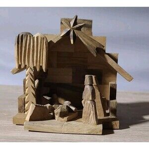 NATIVITY SCENE Carved Olive Wood Handmade Manger 3 Kings Made In West Bank 5"x4"
